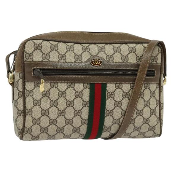 GUCCI GG Supreme Web Sherry Line Shoulder Bag Pvc Beige Gold Red - Picture 1 of 16